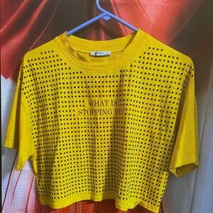 Zara Yellow Crop Graphic T-Shirt
